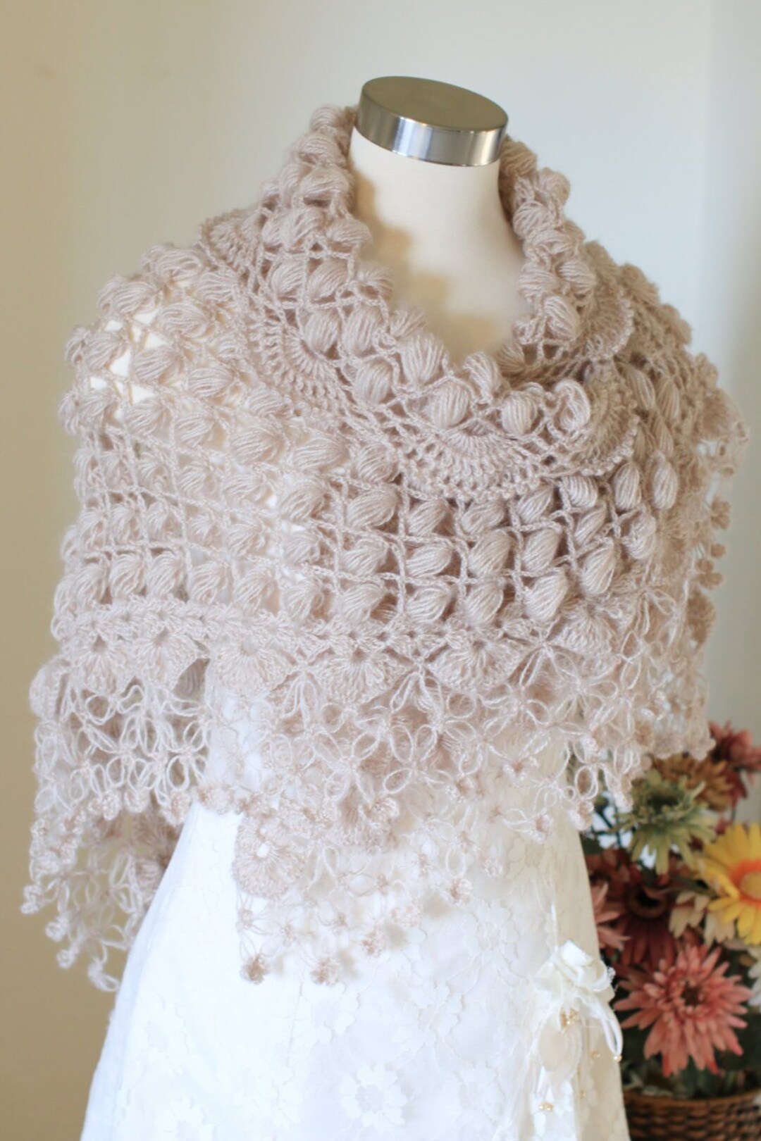 Wedding Shawl Beige Shawl Crochet Bridal Shawl Bridal - Etsy