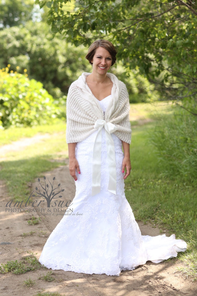 Wedding Shawl, Bridal Shawl,Wedding Cape, White Shawl, Hand Knit Shawl, White Capelet, Wedding Capelet, Bridesmaid Scarf, Bridal Cape, Stole image 5