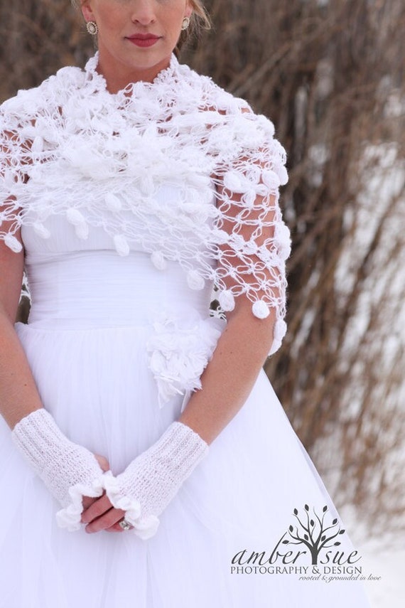 Mohair Blend Bridal Fingerless Gloves - White Wedding Mittens