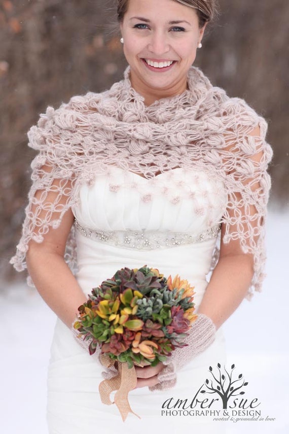 Bridal Mohair Wrap Stole Bridal Bolero Shawls and Wraps Winter Weddings Accessories Shawls & Wraps Beige Knit Cover Up Wedding Cape Plus Size Wedding Shawl 