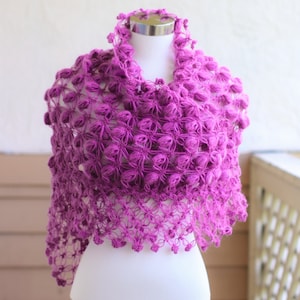 Magenta Crochet Bridal Shawl: Mohair Wedding Lace Wrap
