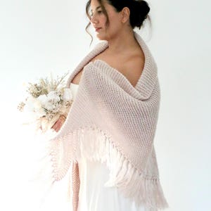 Hand-Knit Blush Mohair Bridal Shawl: Wedding Shoulder Wrap