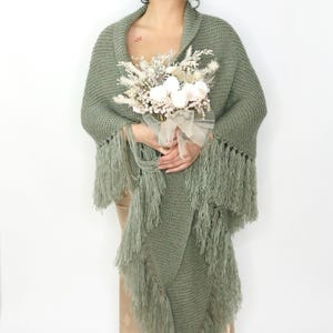 Sage Green Knit Bridal Shawl: Mohair Blend Wedding Wrap