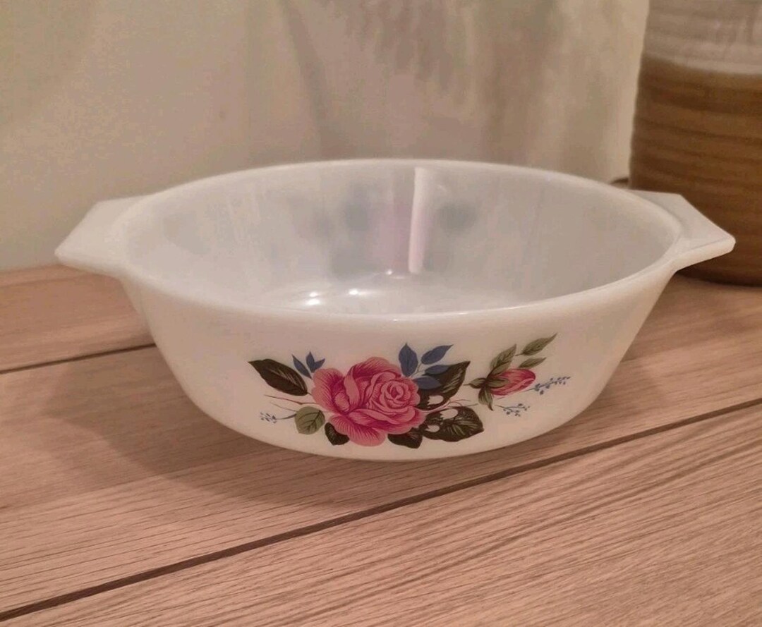 Vintage JAJ Pyrex White Oval Casserole Dish Pink Rose Floral England - Etsy