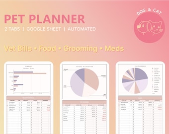 Dog Cat Budget Planner Monthly Pet Expense Tracker Spreadsheet Smart Bill Calendar Google Sheets