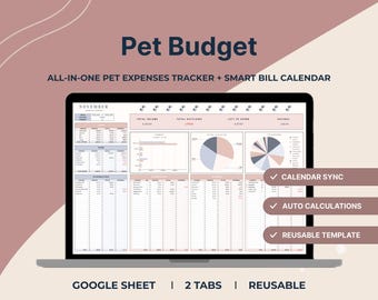 Pet Budget Spreadsheet Monthly Expense Tracker Dog Cat Owner Planner Smart Calendar Google Sheets