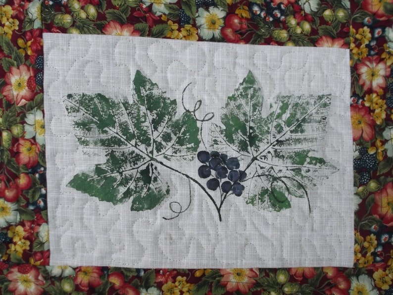 machine quilted table runner hand painted berries