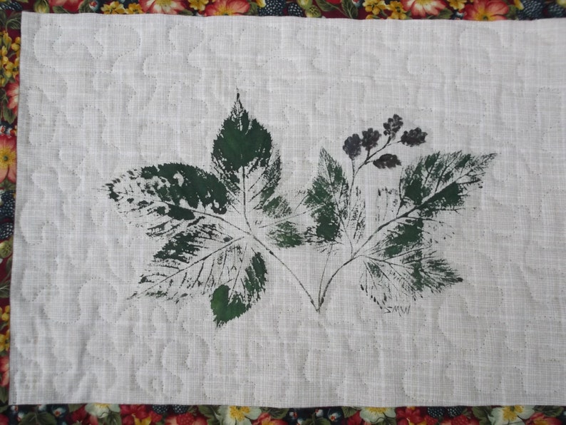 machine quilted table runner hand painted berries