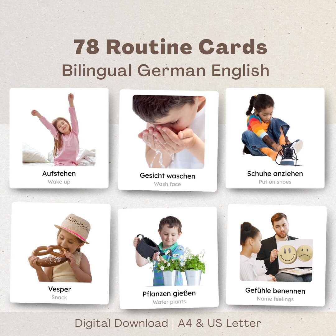 78 Bilingual Routine Cards for Children: German - English Montessori ...