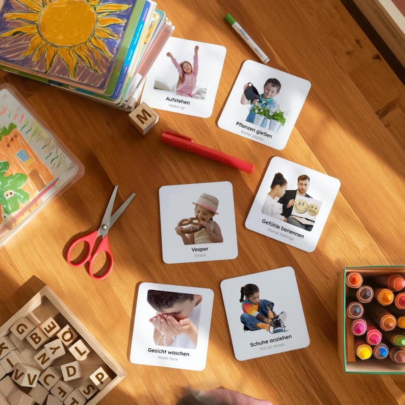 78 Bilingual Routine Cards for Children: German - English Montessori ...