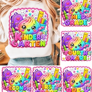 Back to School PNG Bundle | Pre-K to Fourth Grade | Kawaii Rainbow Dumpling Sublimation | Student Shirt Design