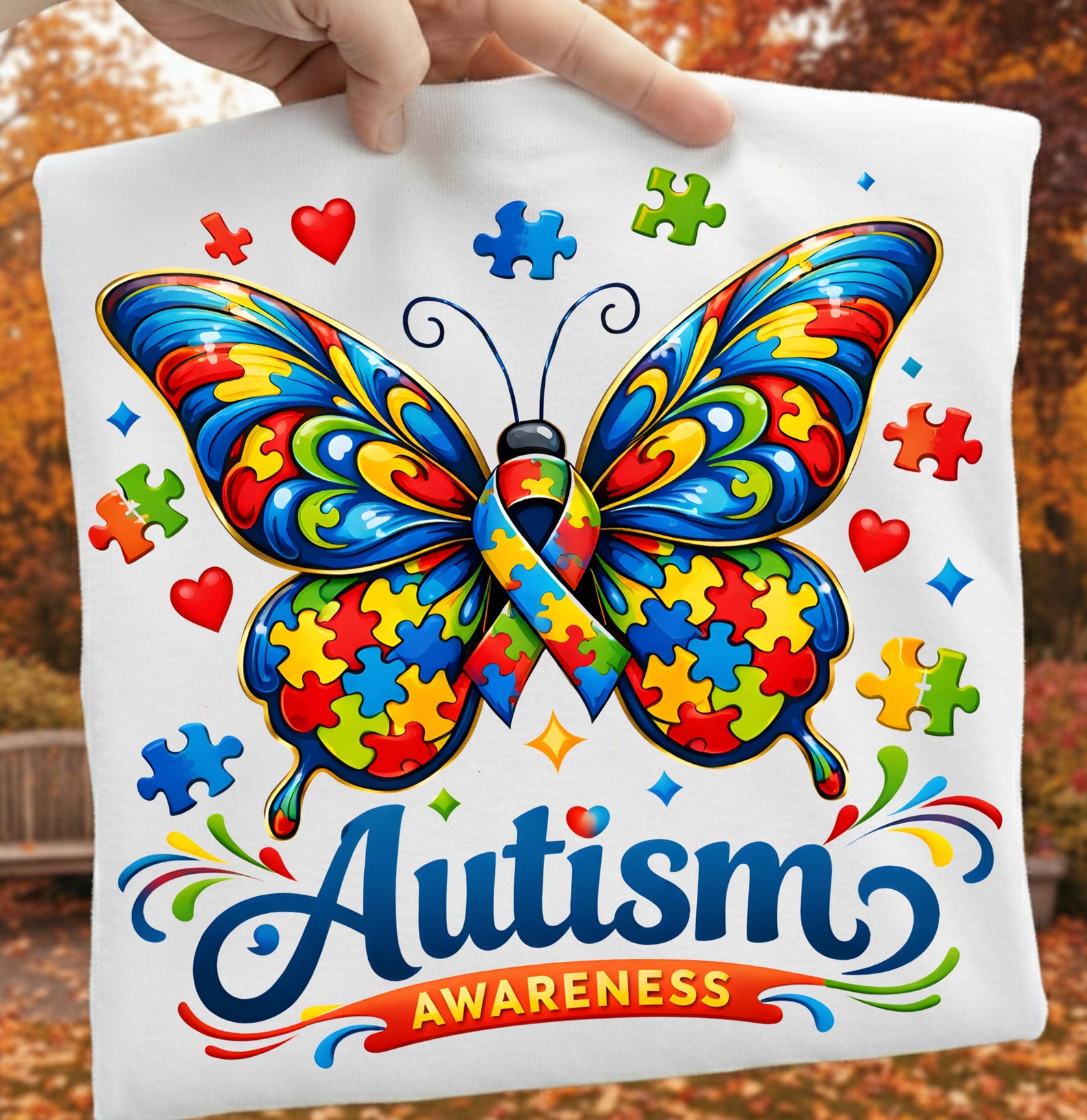 Autism Awareness Butterfly PNG | Puzzle Piece Ribbon Design (digital ...