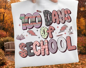 100 Days of School PNG | Retro Teacher Shirt Design (Digital Download)