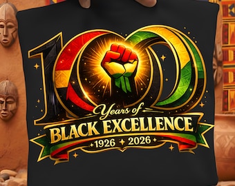 100 años de excelencia negra PNG / Diseño de historia negra 1926-2026 / Arte del Puño de Poder Negro / Mes de la Historia Negra PNG