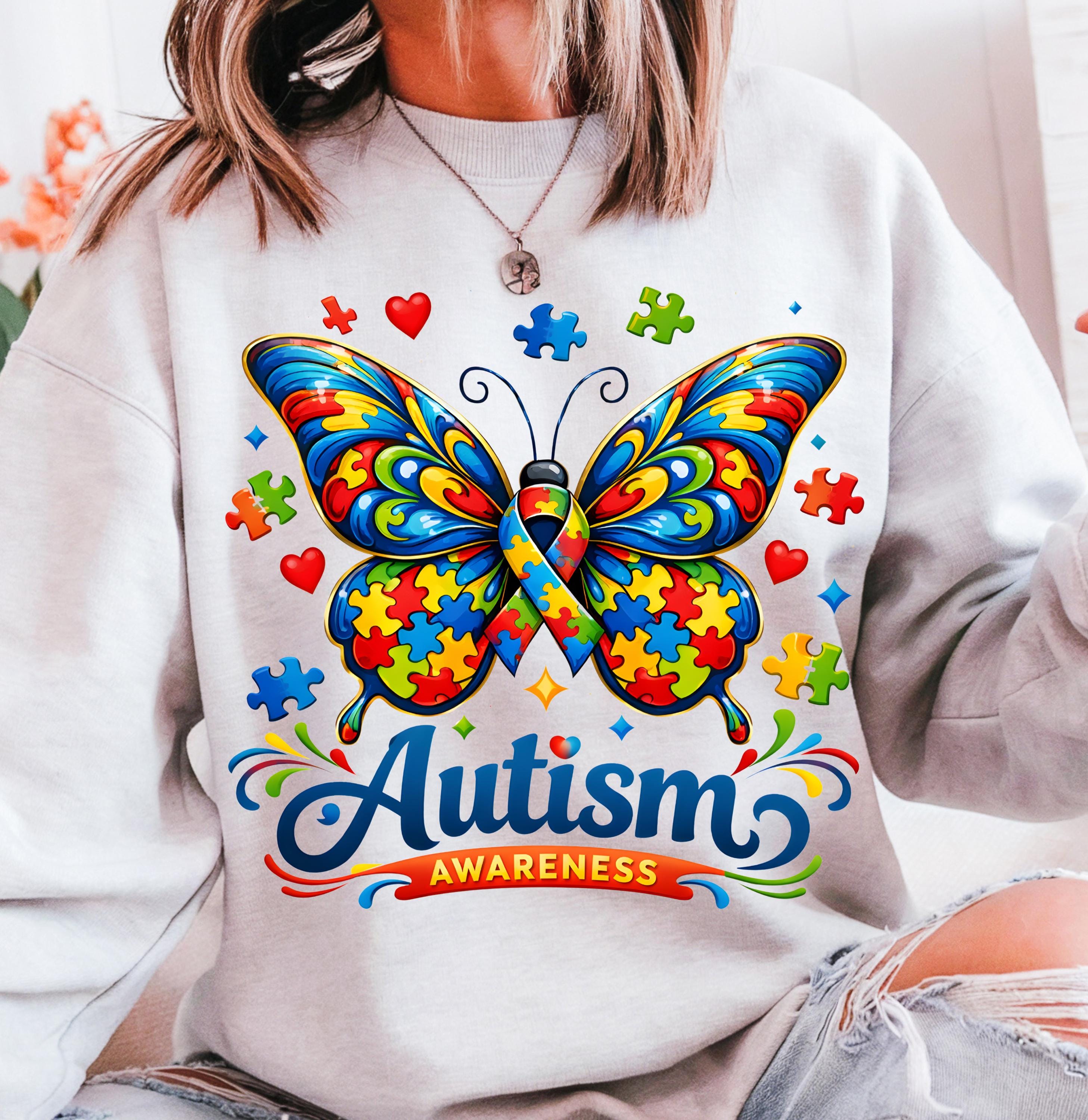 Autism Awareness Butterfly PNG | Puzzle Piece Ribbon Design (digital ...
