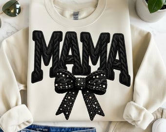 Coquette Mama PNG | Faux Latch Hook Yarn Text | Cozy Knitted Mom Design | Sublimation PNG | Trendy Mom Shirt Graphic