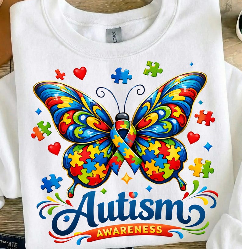 Autism Awareness Butterfly PNG | Puzzle Piece Ribbon Design (digital ...