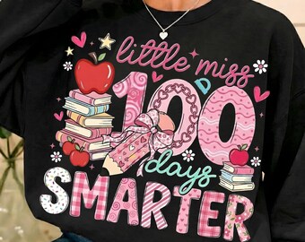 100日で賢くなる女の子 PNG | かわいい100日目の学校デザイン | 生徒教師シャツ昇華 | 学校 PNG