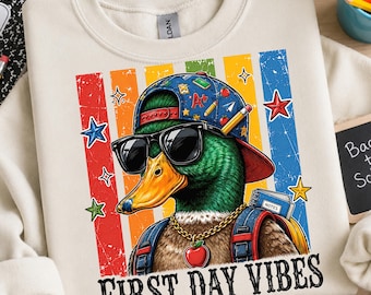 Mallard Duck Boy PNG | Cool Back To School Duck Design | First Day Vibes Sublimation | Teacher Shirt Clipart