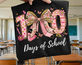 100 Days of School PNG | Coquette Bow, Glitter Butterfly (Digital Download)