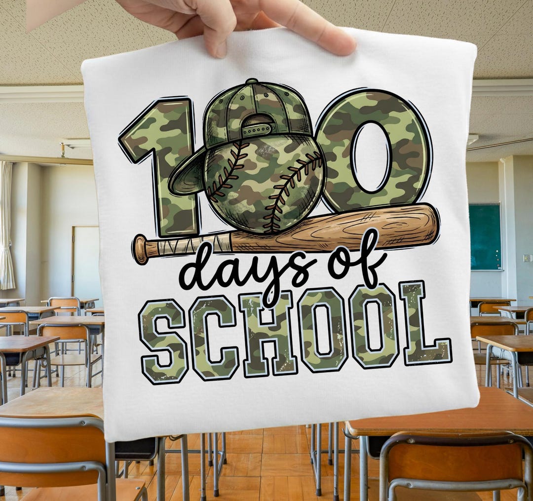 100 Days of School Baseball PNG | Camo Cap Boy Shirt Design | Funny ...