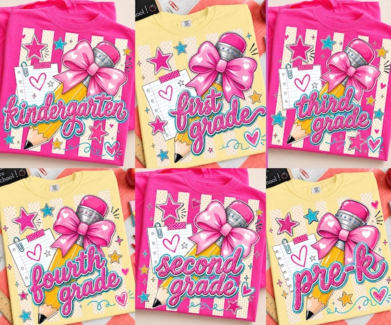 Striped Back To School PNG Bundle | Pre-K Kindergarten First Second Third Fourth Grade | Teacher Shirt Sublimation