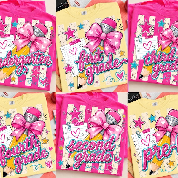 Gestreiftes Schulanfangs-PNG-Bundle | Vorschule, Kindergarten, 1., 2., 3., 4. Klasse | Lehrer-T-Shirt-Sublimation