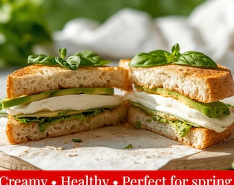 Mozzarella & Avocado-Sandwich | Gesundes italienisches Panino | Einfaches 5-Minuten-Lunch • Digitaler Download PDF