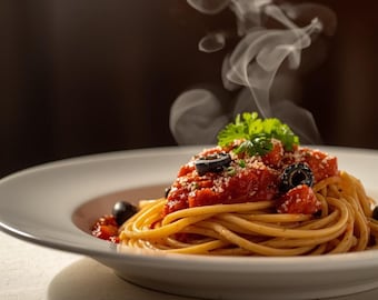 Spaghetti alla Puttanesca Rezept | Authentische italienische Pasta | Kräftiges & Geschmackvolles Abendessen • Digitaler Download PDF