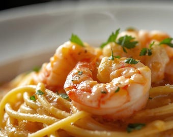 Cremiges Shrimps Pasta Rezept | Italienische Pasta ai Gamberi | Einfaches Abendessen unter der Woche • Digitaler Download PDF