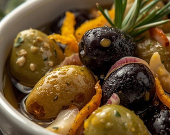 Marinierte Oliven Rezept | Italienische Antipasti | Citrus Rosmarin Oliven | Einfacher Party-Aperitif • Digitaler Download PDF