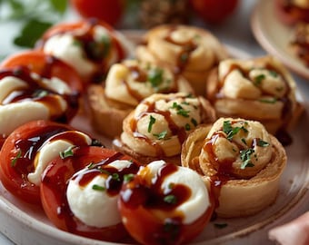 Italienisches Party-Aperitif-Bundle | Caprese Salat, Blätterteig & Prosciutto Rolls • Digitaler Download PDF