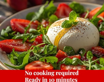 Burrata Strawberry Spring Salad | Healthy, Fresh Italian Appetizer Recipe | Ideal for Picnics • Digital PDF