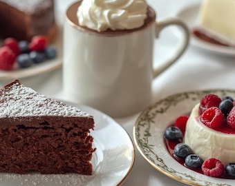 Verlieben Sie sich in italienische Klassiker | Torta Caprese, Panna Cotta & Heiße Schokolade • Digitale PDFs
