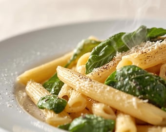 Spinat Penne Pasta | Cremiges italienisches Spinat-Rezept | Einfaches 20-Min. Abendessen • Digitaler Download PDF