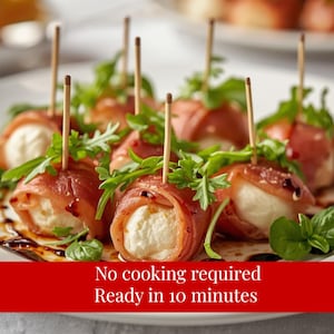 Receta de rollitos de prosciutto y mozzarella / Aperitivo italiano para fiestas / Bocadillos fáciles sin horno • Descarga digital en PDF