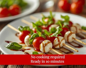Caprese Spieße | Italienische Antipastisch | Urlaub Party Finger Food | Tomaten-Mozzarella-Bites • Digitaler Download PDF