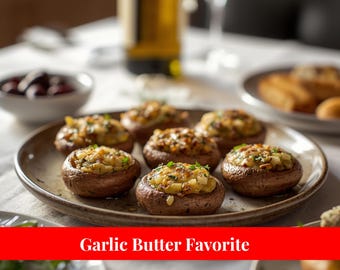 Stuffed Baked Mushrooms | Easy Italian Garlic Butter Appetizer | Party Finger Food • Digital Download PDF