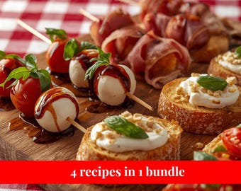 Italienisches Finger Food Bundle | 4 einfache Party-Aperitifs | Caprese, Prosciutto & Bruschetta Rezepte • Digitaler Download PDF