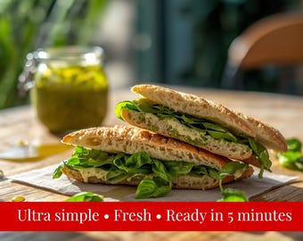 Rucola italienisches Sandwich-Rezept | Frisches Frühlings-Picknick-Mittag | 5-Minuten Menü • Digitales PDF