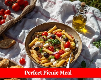 Italienischer Nudelsalat | Einfaches Picknick Pasta-Rezept | Frische Sommermahlzeit • Digitaler Download PDF
