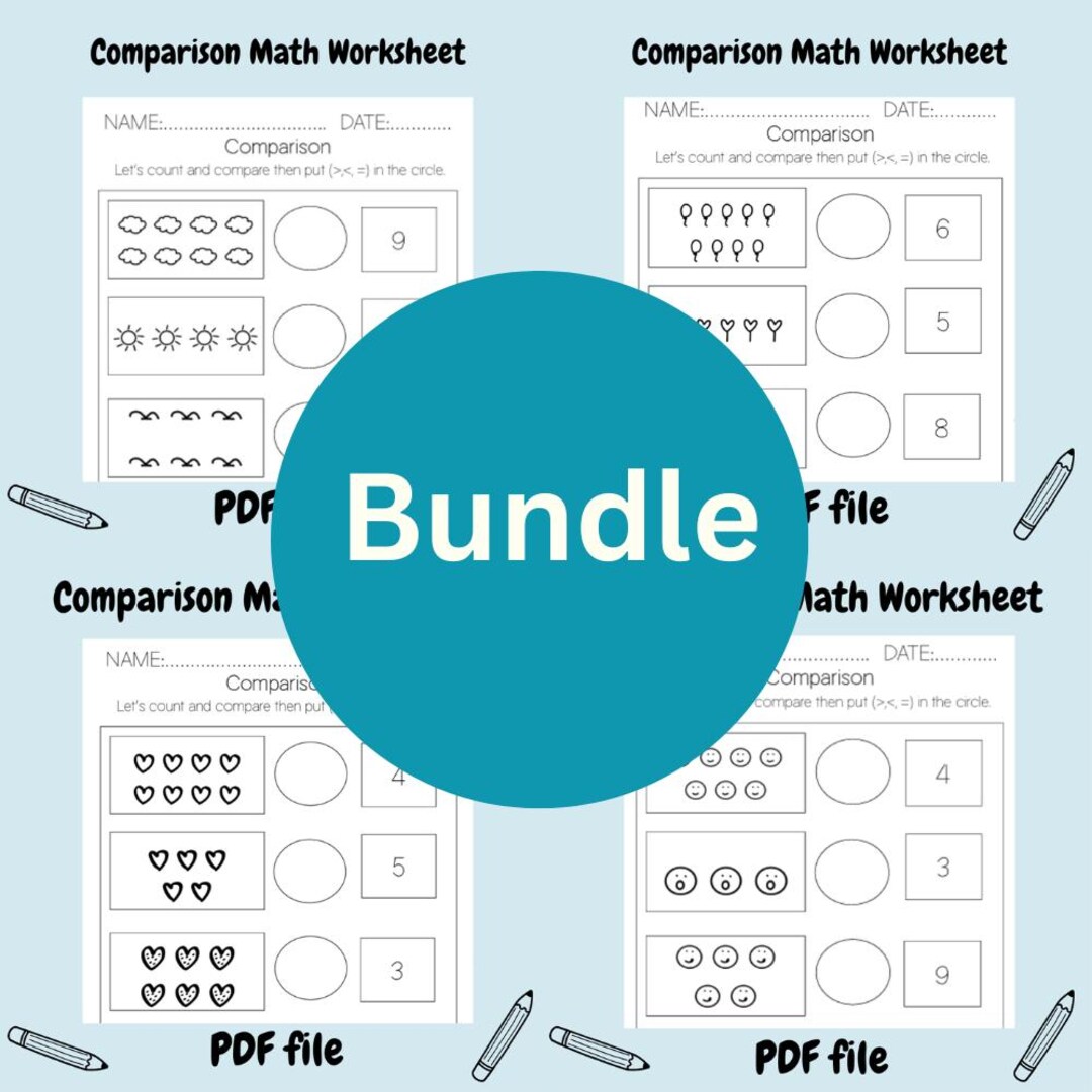 Comparison Math Worksheet, Single Digit, Addition, Subtraction ...