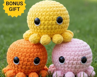 Schema per realizzare un polpo amigurumi all'uncinetto / PDF per principianti (download immediato)