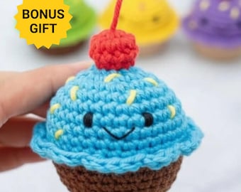 Cupcake Crochet Pattern Amigurumi Dessert Plushie PDF Easy Food Play Toy Tutorial valentine day gift self care wedding gift