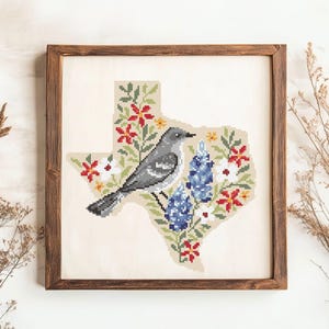 Texas Cross Stitch Pattern PDF | Mockingbird and Bluebonnet USA State | Instant Download PDF | Vintage Easy Begginer