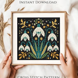 Snowdrop Cross Stitch Pattern PDF | Instant Download Digital Chart | Birth Month Flower Scandinavian Spring