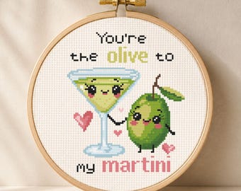 Funny Food Cross Stitch Pattern | Olive to My Martini Quote | Digital Download PDF | Valentine's Day