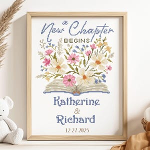 Wedding Floral Wildflower Cross Stitch Pattern PDF | A New Chapter Personalized Instant Download Digital Chart