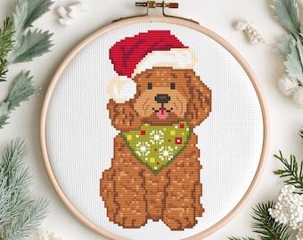 Christmas Cavapoo Dog Counted Cross Stitch Pattern | Digital Instant Download PDF| Funny Mini Cockapoo Chart