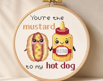 Funny Food Cross Stitch Pattern | Mustard to My Hot Dog Funny Quote | Digital Download PDF | Small Begginer Chart